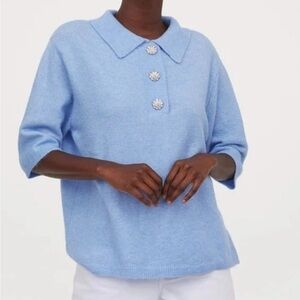 H&M Light Blue 3/4 sleeve wool Collar sweater  Size M